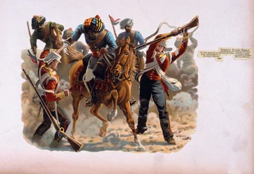 Sergeant Richard Wadeson, 75. Regiment, rettet tapfer Private Michael Farrell, der von einer Anzahl rebellischer Kavallerie angegriffen wurde, Indischer Aufstand, 18. Juli 1857, aus einer Serie mit dem Titel 